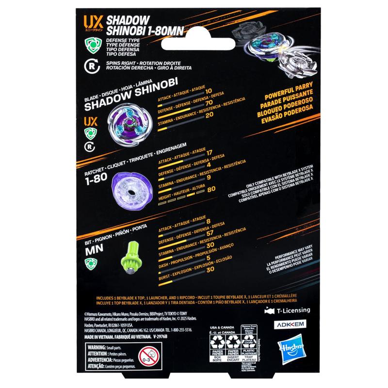 Pacote inicial Beyblade X Shadow Shinobi 1-80MN UX com lançador